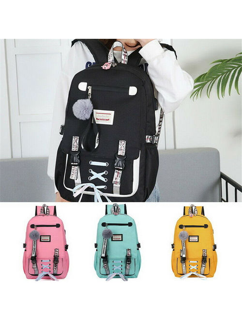 USB Women Backpack Travel Canvas Handbag Rucksack Shoulder School Bag Anti Theft