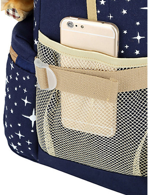 3Pcs Set Womens Canvas Backpack Travel Crossbody Shoulder Book Bags Purse
