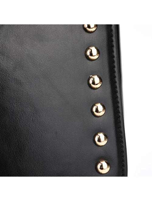 Women's Studded Leather Saddle Bag|Crossbody Purse with Adjustable Strap