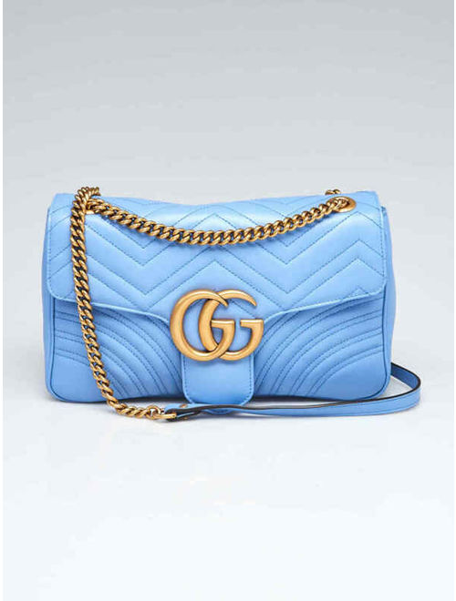 Gucci Blue Quilted Leather Marmont Medium Shoulder Bag