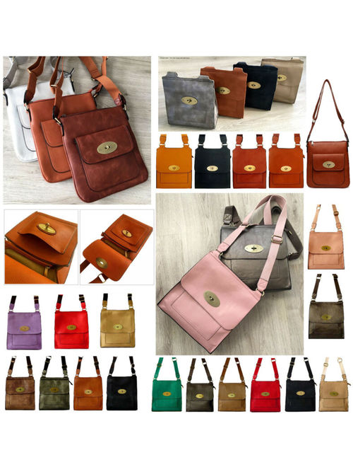 Designer Style Turn Twist Lock Leather Cross Body Bag Messenger Handbag Shoulder