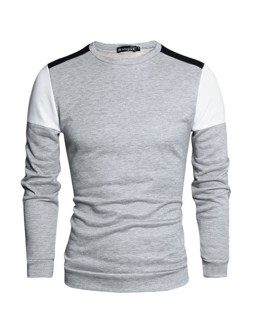 Unique Bargains Men's Color Block Crew Neck Long Sleeves Panel Sweatshirt