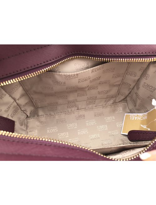 Michael Kors Tina Small Top Zip Satchel Handbag Crossbody Plum Perforated