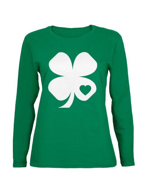 St. Patrick's Day Shamrock Heart Green Womens Long Sleeve T-Shirt
