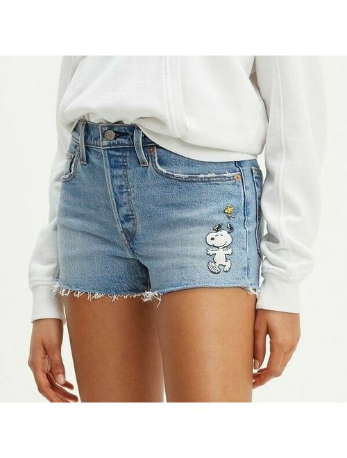 Levi's New RARE SOLD OUT Levis X Peanuts Snoopy Women 501 Mid-Rise Jean Shorts CUTE!
