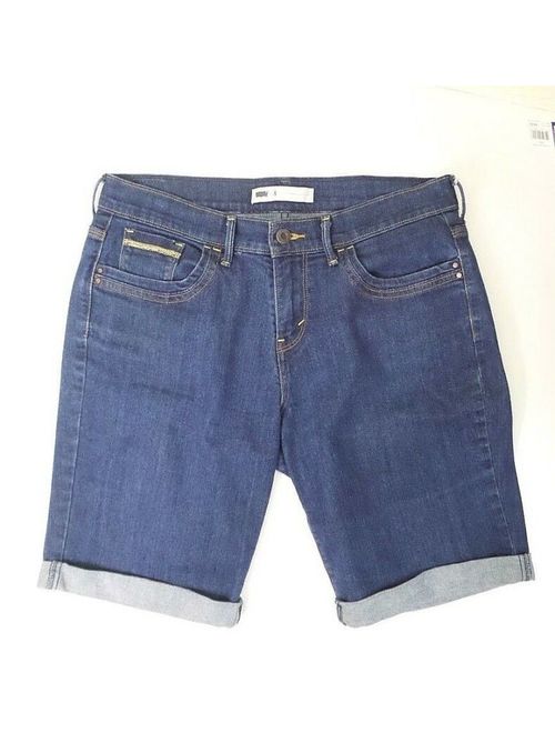 Levi's Levis Bermuda Shorts Womens 8 Stretch Blue Jean Dark Wash Flap Pockets Cuffed