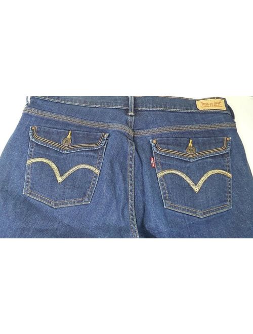 Levi's Levis Bermuda Shorts Womens 8 Stretch Blue Jean Dark Wash Flap Pockets Cuffed