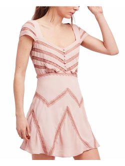 Womens Lace Shadow-Stripe A-Line Dress 0