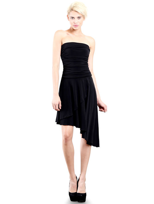 Evanese Women's Cocktail Party Strapless Tube Dress with Asymmetrical Skirt