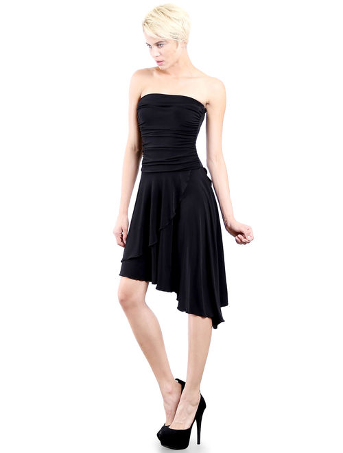 Evanese Women's Cocktail Party Strapless Tube Dress with Asymmetrical Skirt