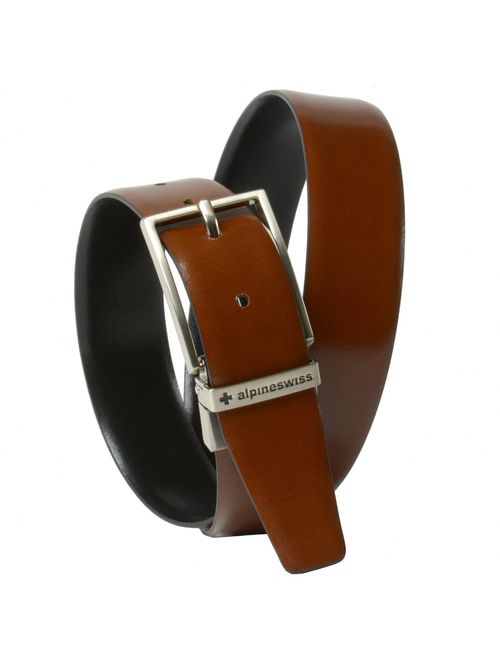 Alpine Swiss Mens Dress Belt Reversible Black Brown Leather Imported from Spain