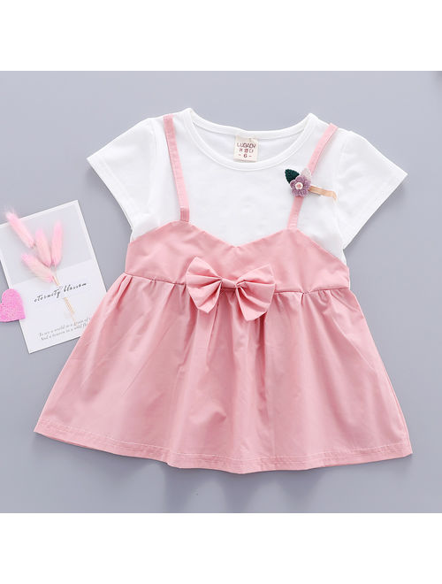 Pink Cute Toddler Baby Girl Summer Cotton One Piece Skirt Dress Sundress Clothes 3-6Months