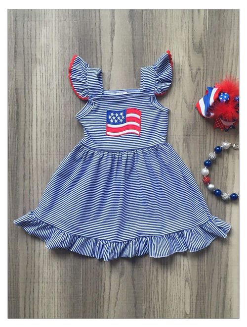 Girls 4th of July Flutter Sleeve Striped American Flag Dress, Size: XS-2T