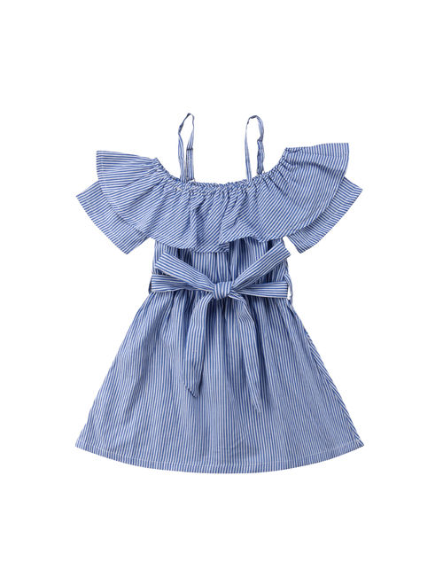 Summer Baby Kids Girls Off-shoulder Dress Toddler Princess Party Tutu Dress Striped Casual Dress Sundress Clothes