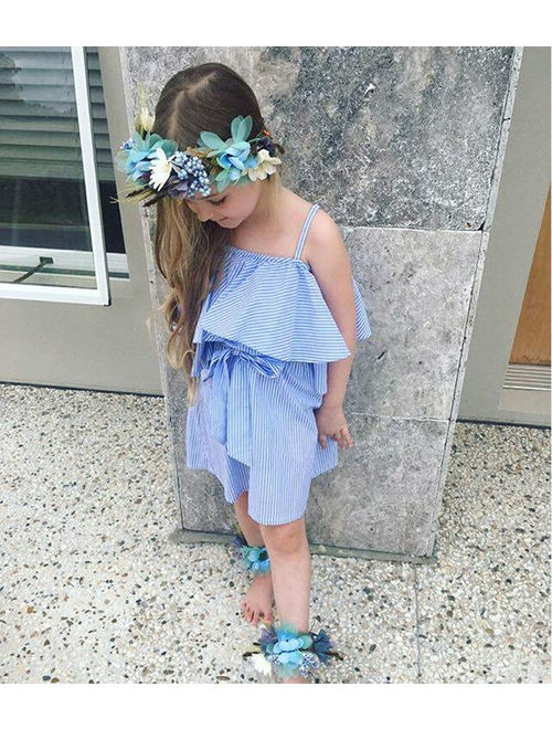 Summer Baby Kids Girls Off-shoulder Dress Toddler Princess Party Tutu Dress Striped Casual Dress Sundress Clothes