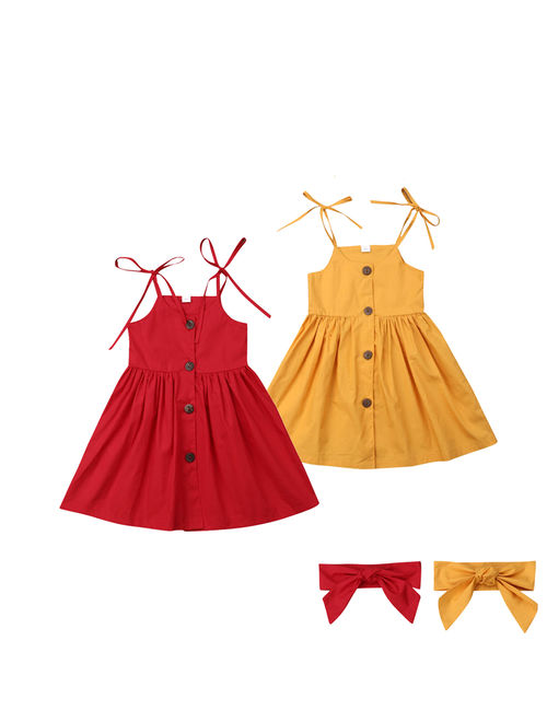 Summer Toddler Baby Girls Party Dress Sleveless Sundress Clothes 1-2Y Red