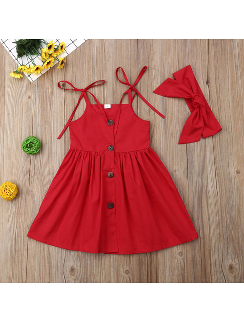 Summer Toddler Baby Girls Party Dress Sleveless Sundress Clothes 1-2Y Red