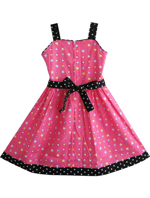 Sunny Fashion Girls Dress Heart Print Pink Christmas Size 4-12