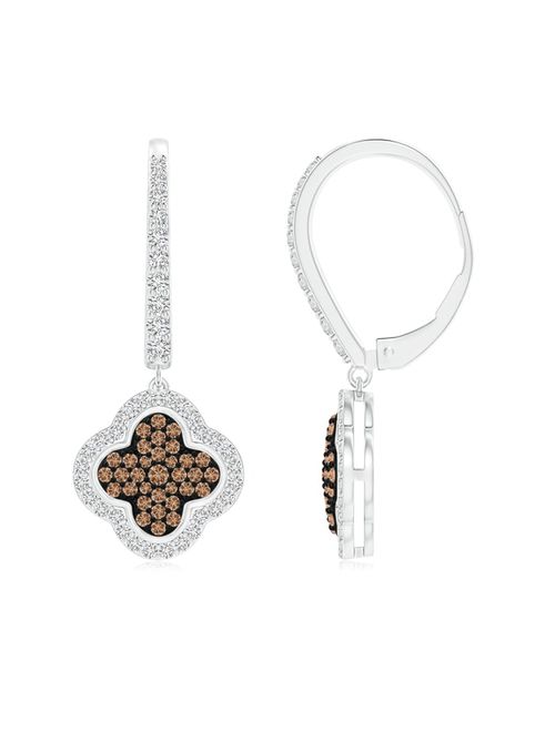 Coffee Diamond Cluster Clover Earrings with Halo in Platinum (1.5mm Coffee Diamond)-SE1487BRDD-PT-AAA-1.5