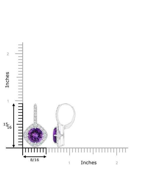 Claw-Set Amethyst and Diamond Leverback Halo Earrings in 14K White Gold (8mm Amethyst) - SE1042AMD-WG-AAAA-8