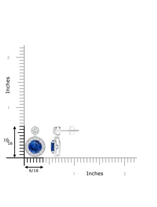 September Birthstone Earrings - Dangling Sapphire and Diamond Halo Earrings with Milgrain in 14K White Gold (6mm Blue Sapphire) - SE1066SD-WG-AAA-6