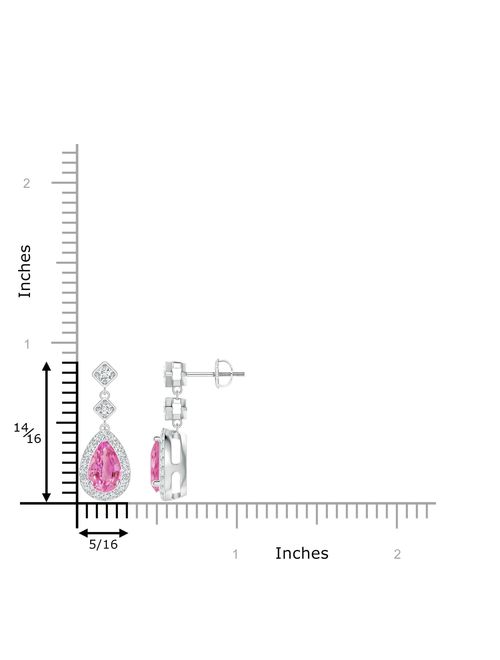 September Birthstone Earrings - Pear Pink Sapphire Drop Earrings with Diamond Halo in 14K White Gold (8x5mm Pink Sapphire) - SE1163PSD-WG-AA-8x5