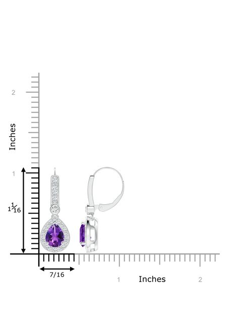 Vintage Style Amethyst Drop Earrings with Diamond Halo in 14K White Gold (8x6mm Amethyst) - SE0101AMD-WG-AAAA-8x6
