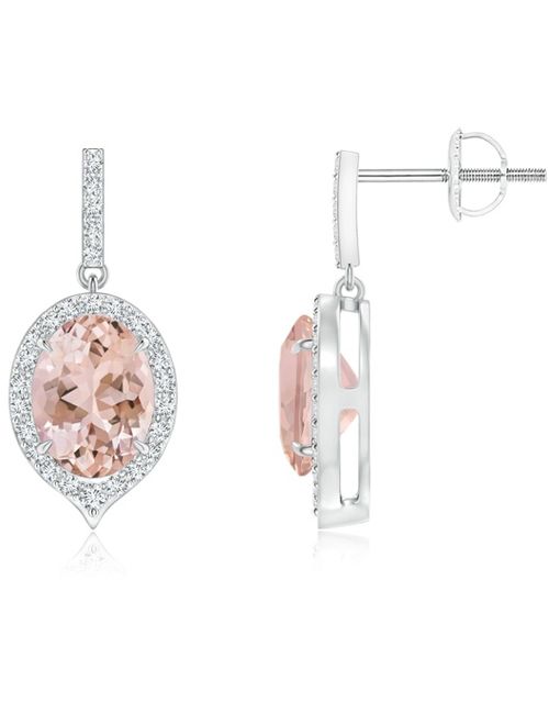 Dangling Claw Oval Morganite and Diamond Halo Earrings in 950 Platinum (8x6mm Morganite) - SE1059MGD-PT-AAAA-8x6