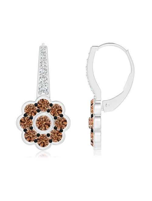 Floral Cluster Coffee Diamond Leverback Earrings in Platinum (3mm Coffee Diamond)-SE1488BRDD-PT-AAAA-3