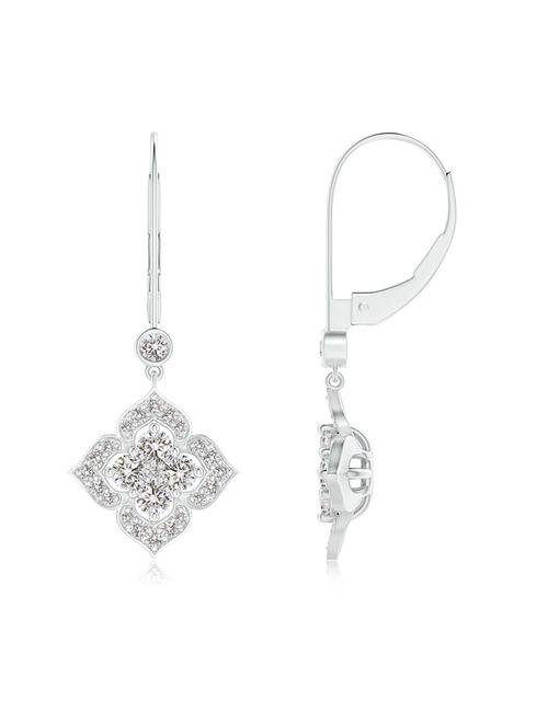 April Birthstone - Diamond Clover Leverback Earrings in 14K White Gold (2.5mm Diamond) - SE1227D-WG-IJI1I2-2.5