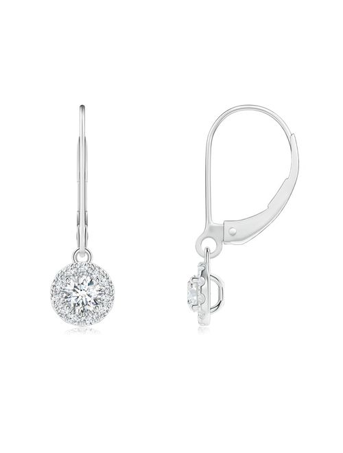 April Birthstone - Round Diamond Leverback Halo Dangle Earrings in 14K White Gold (3.5mm Diamond) - SE1003D-WG-GVS2-3.5