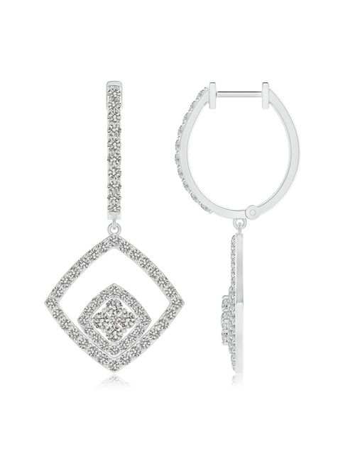 April Birthstone - Pressure-Set Diamond Cluster Cushion Halo Dangle Earrings in 14K White Gold (1.7mm Diamond) - SE1426D-WG-KI3-1.7