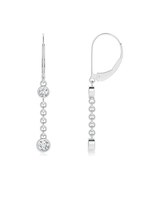 April Birthstone - Bezel-Set Two Stone Diamond Leverback Drop Earrings in 14K White Gold (3.5mm Diamond) - SE1185D-WG-GVS2-3.5