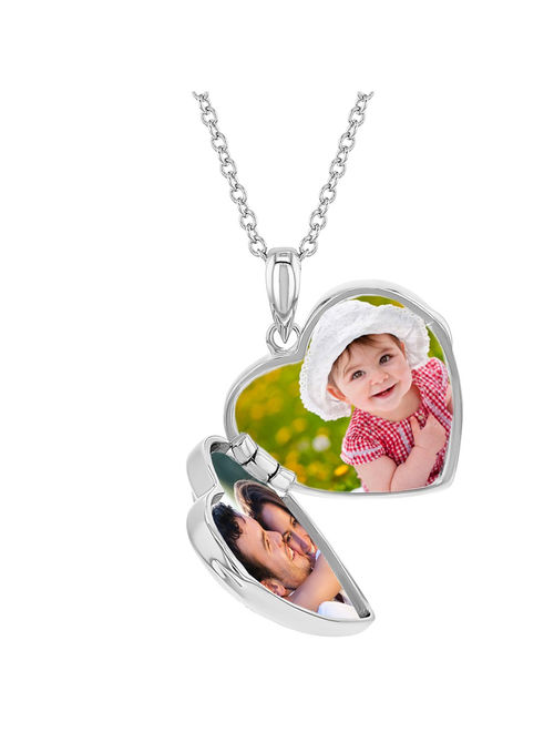 925 Sterling Silver CZ Cross Heart Locket Pendant Necklace for Girls 16"