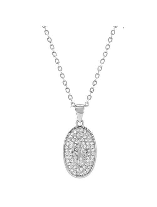925 Sterling Silver Virgin Mary Necklace Pendant for Kids Girls Clear CZ 16"