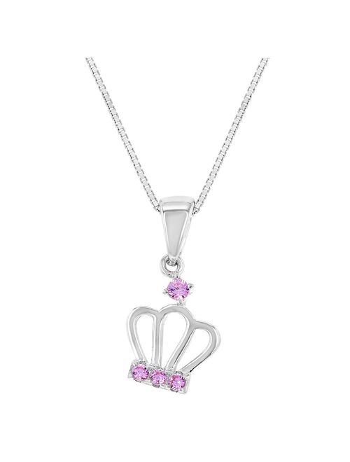 925 Sterling Silver Pink CZ Queen Princess Crown Pendant Girls Kids Necklace 16"
