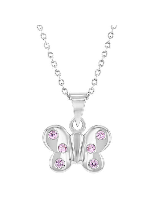 925 Sterling Silver Pink CZ Butterfly Pendant Necklace Children Girls Teens 16"