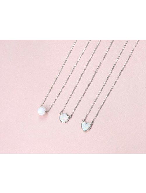 Carleen 18K White Gold Plated 925 Sterling Silver Created Opal/Turquoise/Marble Dainty Pendant Necklace for Women Girls
