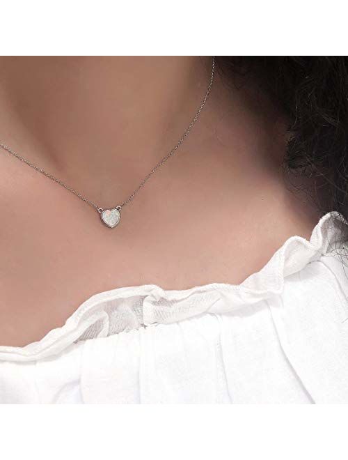 Carleen 18K White Gold Plated 925 Sterling Silver Created Opal/Turquoise/Marble Dainty Pendant Necklace for Women Girls