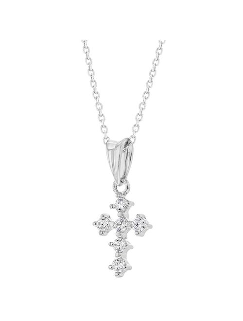 925 Sterling Silver Clear CZ Small Cross Necklace Pendant for Girls Kids 16"