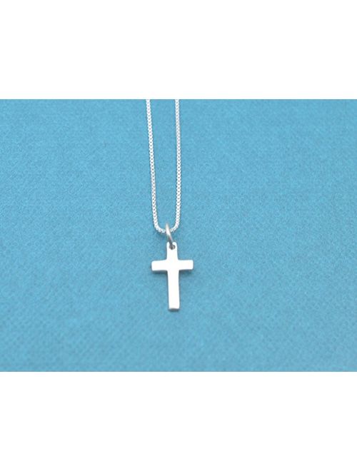 Little girls tiny cross necklace in sterling silver. Little girls jewelry. Christian gifts. New baby girl gift. Shower gift. Easter gift. 14 box chain.