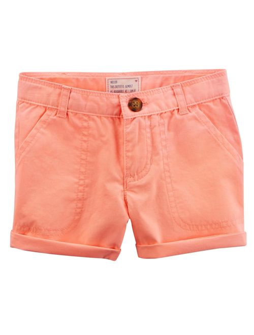 Carter's Little Girls' Twill Roll-Cuff Shorts, Orange, 2-Toddler