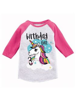 Birthday Girl Toddler Raglan Unicorn Jersey Shirt 3rd Birthday Unicorn Gifts for 3 Year Old Girl Cute Rainbow Unicorn Outfit 3rd Birthday Party for Girls U