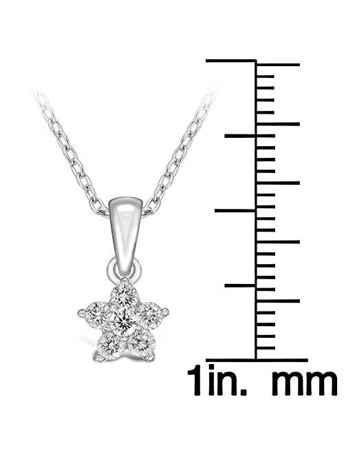 Flower Pendant Necklace in Sterling Silver with Simulated Birthstone CZ for Girls, 16" (August)