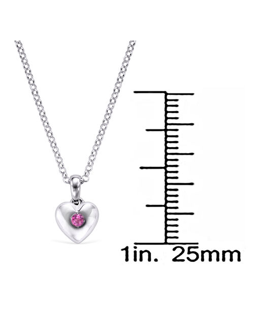 925 Sterling Silver Heart Shaped Simulated Pink Tourmaline Birthstone Pendant Necklace w/ 16 Chain for Girls