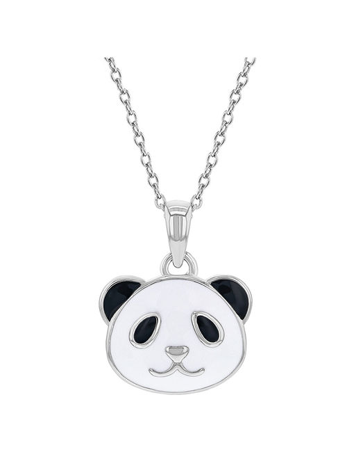 925 Sterling Silver Enamel Panda Bear Necklace Pendant for Girls 16"