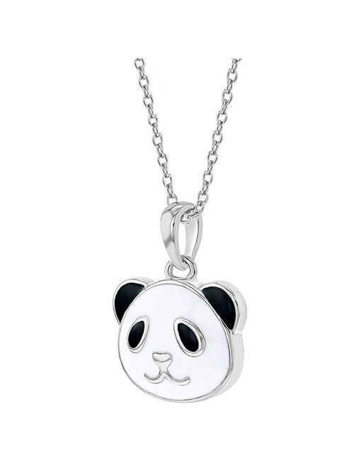925 Sterling Silver Enamel Panda Bear Necklace Pendant for Girls 16"
