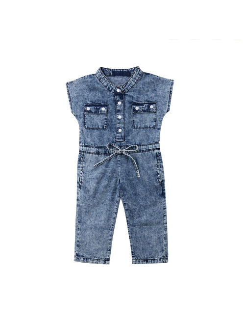Summer Toddler Baby Kids Girls Denim Blue Romper Bodysuit Jumpsuit Outfits Clothes Casual One-piece