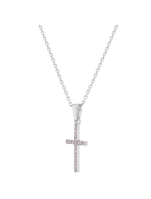 925 Sterling Silver Cubic Zirconia Small Cross Pendant Necklace Kids Girls 16"