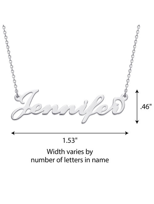 Personalized Women's Sterling Silver or Gold over Silver Script Nameplate Necklace, 18"